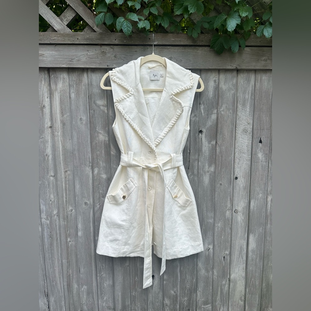 Aje Encompass Utility Mini Dress White Mini Dress with Collar and Waist Tie - Picture 3 of 8
